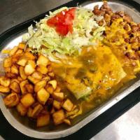 2 Enchiladas Plate · Rolled enchiladas topped with your choice of chile and melted cheese. Includes your choice o...
