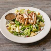 Lake Forest Salad · Romaine lettuce topped with dried cranberries, almonds, fresh red apple slices, grilled chic...