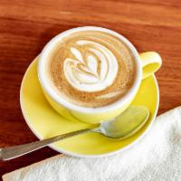 Cappuccino · Double espresso with 8 oz steamed milk and foam.