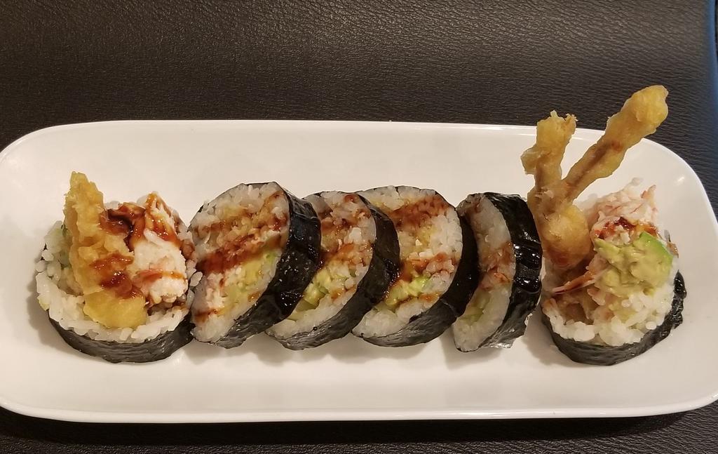 Spider Roll · Deep-fried soft shell, crab meat, avocado topped with sweet sauce.
