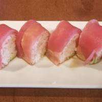 Love Love Roll Special · Crabmeat, avocado, salmon, wrapped with fresh tuna, and ponzu sauce.
