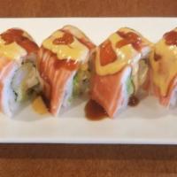 Sunshine Roll Special · Shrimp tempura avocado and cream cheese topped with crab stick and Zena special sauce. Spicy.