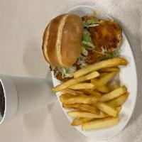 Chicken Sandwich Meal · Juicy chicken sandwich served on a bun with lettuce, tomato, and mayo. Also comes with an or...
