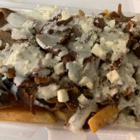 cheezy fries gyro  · Fries,feta cheese, gyro meat, white sauce,hot sauce 