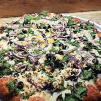 Athena Pizza · Fresh spinach, red onions, olives and feta cheese.