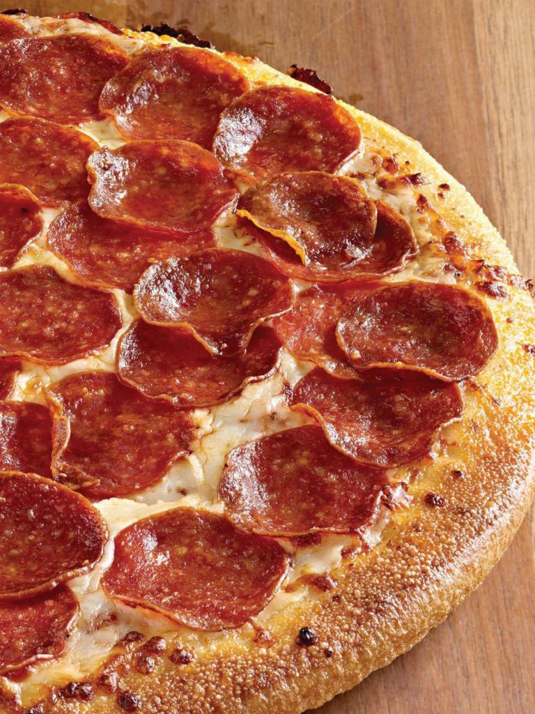 Pepperoni Pizza  · Sliced pepperoni, shredded mozzarella and parmesan cheese and marinara sauce 
