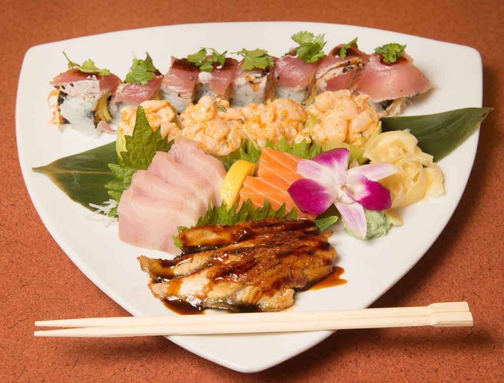 6. Sashimi Deluxe · Raw. 18 pieces of assorted sashimi and bowl rice.