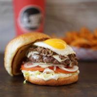 Cheesesteak Burger · Lettuce, tomato, onion, mayo with egg, and cheesesteak on top. Add-ons for an additional cha...