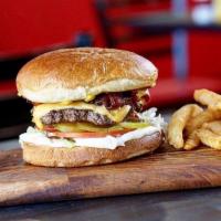Bacon Burger · Bacon, American cheese, lettuce, tomato, pickles, onion, ketchup, mustard, mayo. Add-ons for...