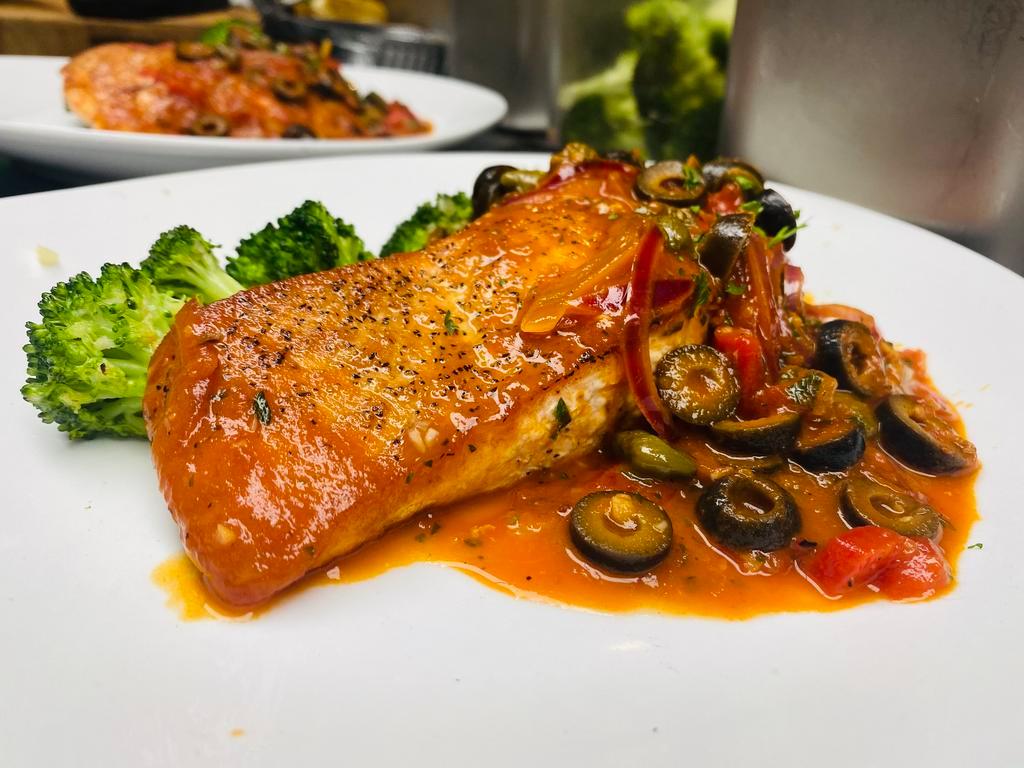 Atlantic Salmon Filet · Seared Salmon with Mixed Greens & Vegetable of the day 