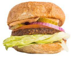 Veg Text Burger · Seasoned black bean patty, lettuce, tomato, onions, pickles and choice of sauce and cheese.