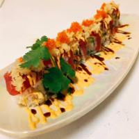 Red Sox Roll · Salmon, tobiko, cucumber, and avocado inside with tuna, spicy mayo, sweet sauce, and tempura...