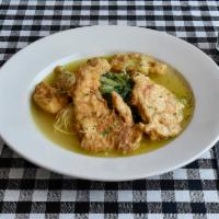 Chicken French and Artichoke Hearts Combo · Egg-dipped chicken and artichoke hearts sauteed in a lemon sherry wine sauce with choice of ...