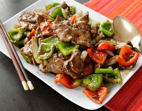 78. Pepper Steak with Onion · Sauteed beef with bell peppers, onions and black pepper sauce.