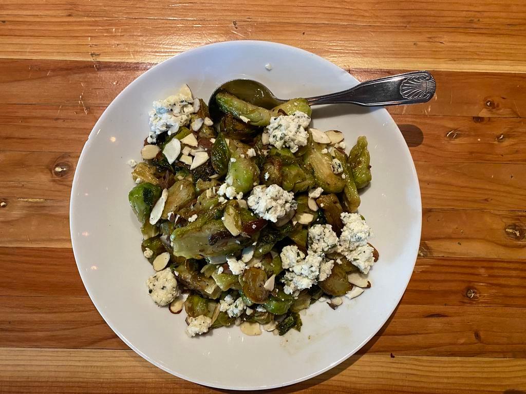 Goat Cheese & Brussel Sprouts · Honey glazed brussels sprouts, thyme & oregano goat cheese, toasted almonds