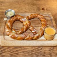 V Bavarian Pretzels · Large warm pretzel, haus mustard