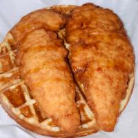 Chicken ‘n’ Waffles · Belgian Waffle topped with crispy fried chicken breast tenders.