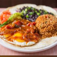 Huevos Rancheros  · 2 Eggs your way, topped with our Ole Sauce served with warmed tortillas, rice & beans.