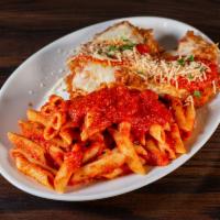 Chicken Parmesan  · Freshly breaded chicken breast topped with mozzarella. Served a side of spaghetti. 