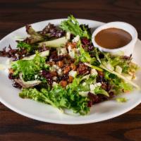 The Basin Salad · field greens, crumbled blue cheese, craisins, caramelized walnuts, Granny Smith apples. Bals...