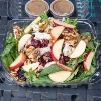 Leafy Gallina Salad · Chicken, walnut, apple slices, and dried cranberries atop a bed of spring mix and balsamic v...