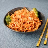 114. Lo Mein · Choice of chicken, roast pork, beef, or shrimp, and egg noodles tossed with carrot, broccoli...