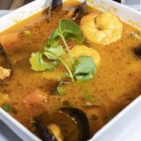 Sopa de Mariscos · Delicious Seafood Soup. Served with a side of white rice.