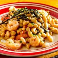 Gamberi e Fagioli · Broiled shrimp, cannellini beans, garlic, rosemary, tomato and olive oil.