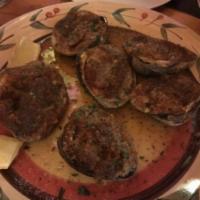 Vongole Oreganata · Baked little neck clams, garlic, bread crumbs, parsley, lemon zest and lemon.