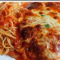 Pollo Parmigiana · Chicken cutlet, tomato sauce and fresh mozzarella cheese.This dish is very popular not just ...