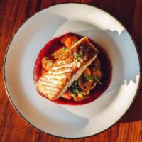 Market Fish & Seasonal Vegetables · Daily catch of the day, pan-seared, seasonal vegetables.  