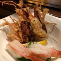 54. Jumbo Sweet Shrimp Nigiri Sushi · Jumbo Sweet Shrimp w/ Shrimp Head Tempura