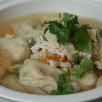 31. Wonton Soup · Ground chicken wonton in soup with bean sprouts.