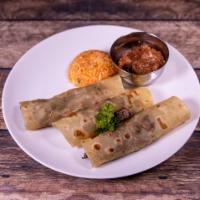 Tacos al Carbon · 3 homemade flour tortillas with your choice of steak or chicken. Served with chili con queso...