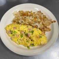 Denver Omelette · This classic is made with diced ham, onions and green peppers. 