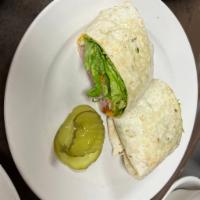 Lo-Carb Turkey BLT Wrap · Freshly sliced turkey breast, bacon, lettuce, tomato, and cheddar cheese wrapped in a flour ...