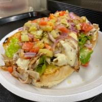 Chicago Turkey Sandwich · On a French roll with grilled turkey, Swiss cheese, mayonnaise, mustard, chopped lettuce, to...