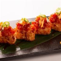 Spicy Tuna Crispy Rice · 4 pieces. Spicy tuna tartare on lightly fried crispy sushi rice with jalapeno slices.