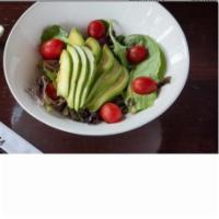 Avocado Salad · Spring mix, tomato, cucumber and avocado with ginger dressing.