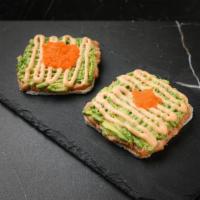 Spicy Tuna Crackers* · Rice Crackers with Spicy Tuna, Avocado, Tobiko, Roasted Seaweed topped with Spicy Mayo