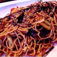 Yaki Soba Entree · Stir fry noodles with mixed vegetables, sesame seeds, and seaweed.