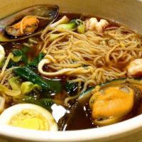 Japanese Ramen Entree · Includes seafood, vegetables, and boiled egg.
