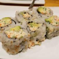 Snow Crab Maki · Cucumber, flying fish roe, avocado, yuzu and lemony mayo.