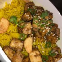 Rice over  Chickpea  · Basmati rice, turmeric, salt, pepper, garlic, onion, vegan butter and happy vegan's vegetabl...