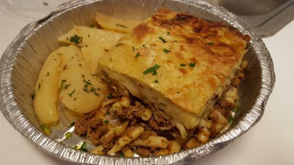 Pastichio · Baked pasta with ground meat and Bechamel sauce. Served with choice of side.