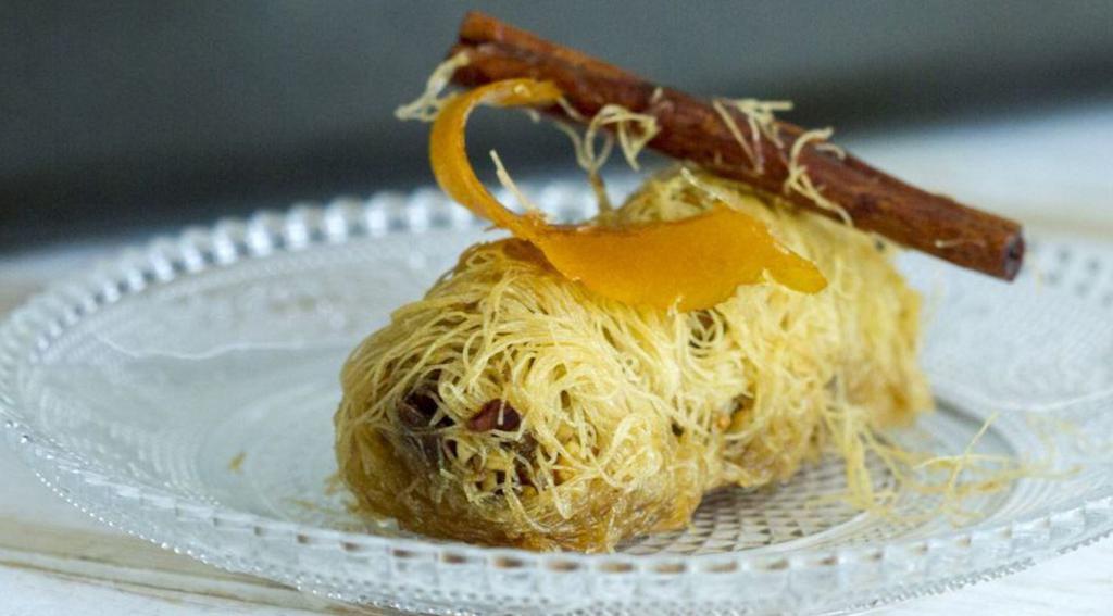 Kataifi · Walnuts and almonds wrapped with shredded phyllo dough