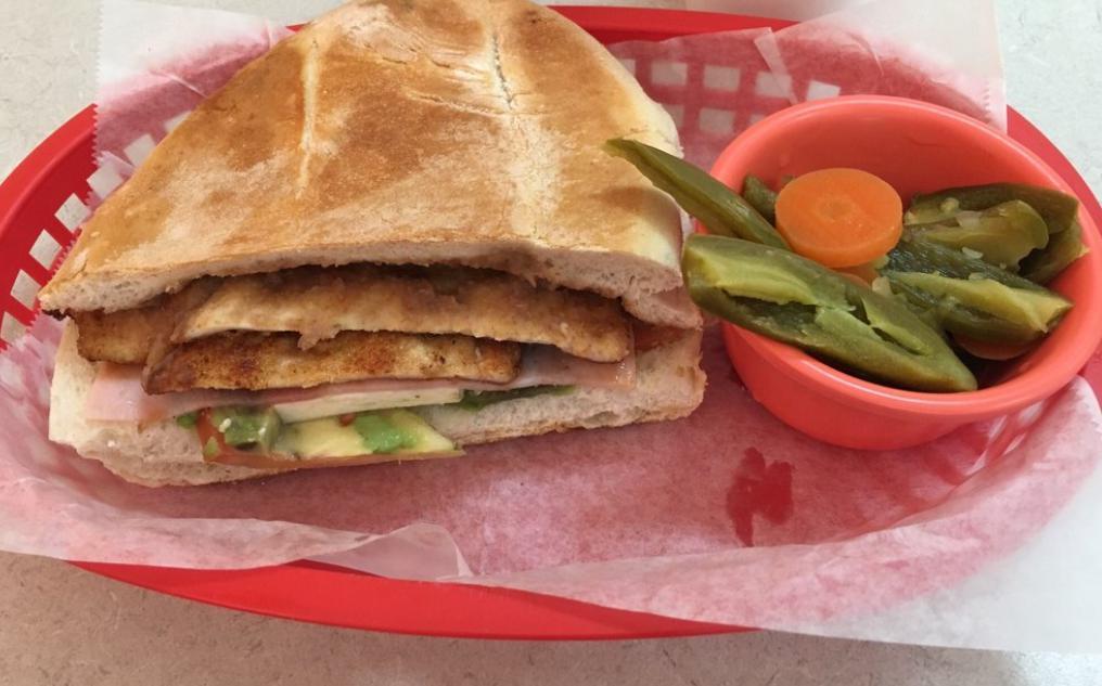 Breaded Chicken Torta · Breaded chicken. Served with mayo, lettuce, tomato, avocado and refried beans 
