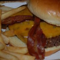 Bacon Cheddar Burger · Alfie's famous homemade burger topped with crisp bacon and melted cheddar cheese.