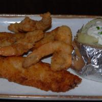 Alfie's Seafood Basket · A combination of the ocean’s finest! 4 jumbo breaded shrimp and 2 battered cod fish fillets....