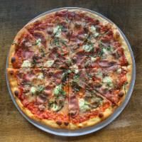 Ricotta Love Pie · Canadian bacon, Italian sausage, and our house-made ricotta mix, on a mozzarella and tomato ...